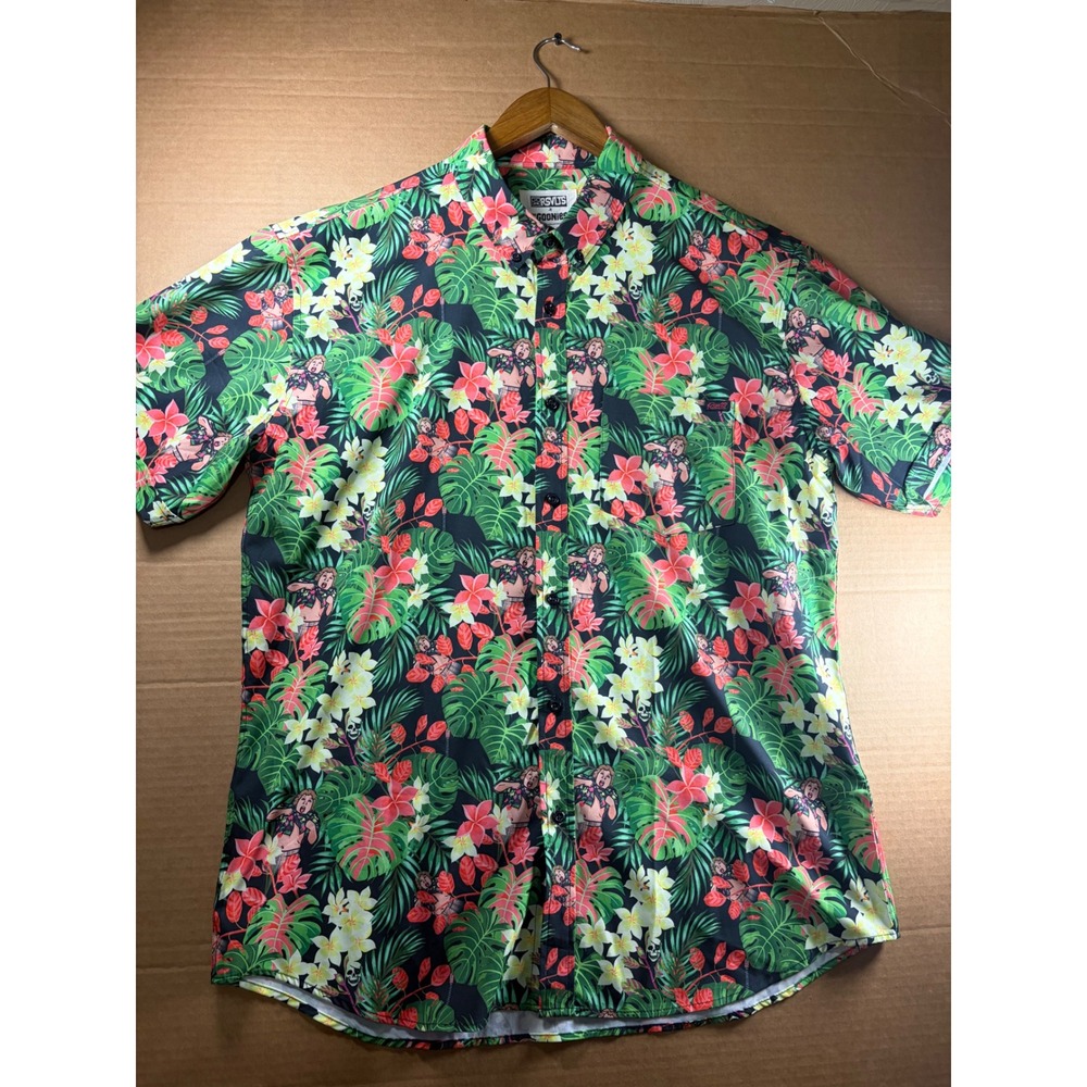 RSVLTS The Goonies Shirt Mens XL Green Chunk‎ Tropical KUNUFLEX Button Down XL